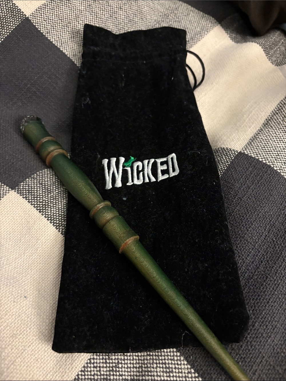 WICKED: Embroidered Velvet Pouch with Green Decorative Wand